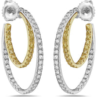 Charles Krypell - Diamond and Yellow Diamond Inside Out Double Diamond Hoop in 18K White Gold