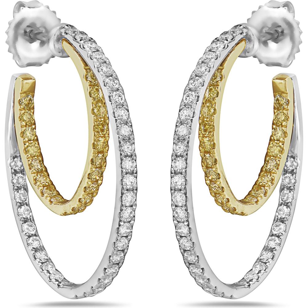 Charles Krypell - Diamond and Yellow Diamond Inside Out Double Diamond Hoop in 18K White Gold