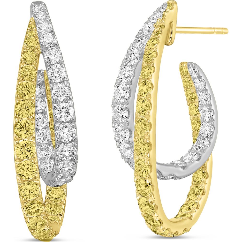 Charles Krypell - Diamond and Yellow Diamond Intertwining Double Hoop in 18K Yellow Gold
