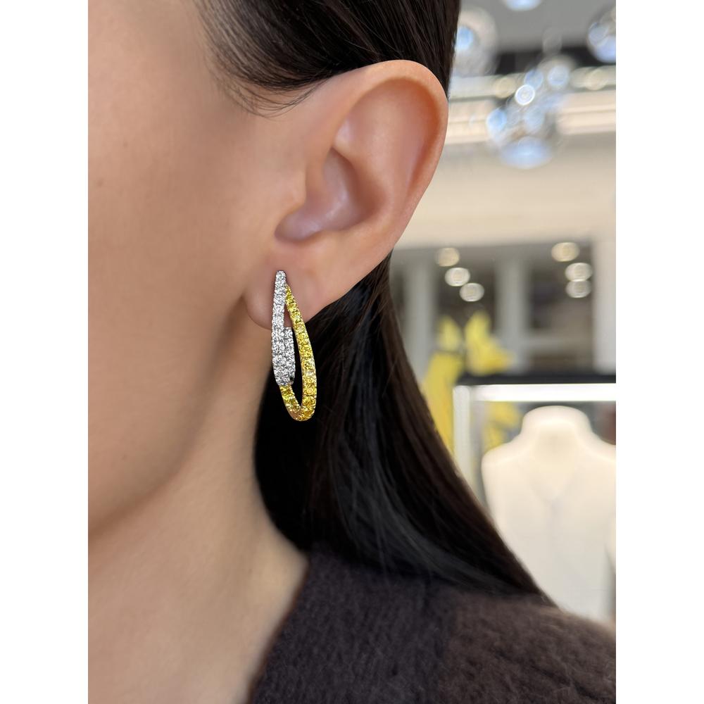 Charles Krypell - Diamond and Yellow Diamond Intertwining Double Hoop in 18K Yellow Gold