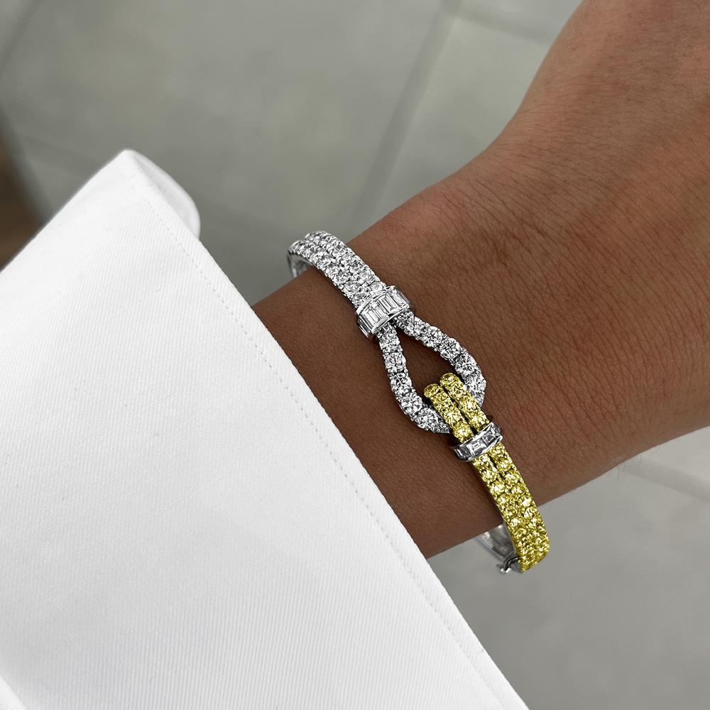 Charles Krypell - Diamond and Yellow Diamond Lasso Bangle in 18K White Gold/Yellow Gold