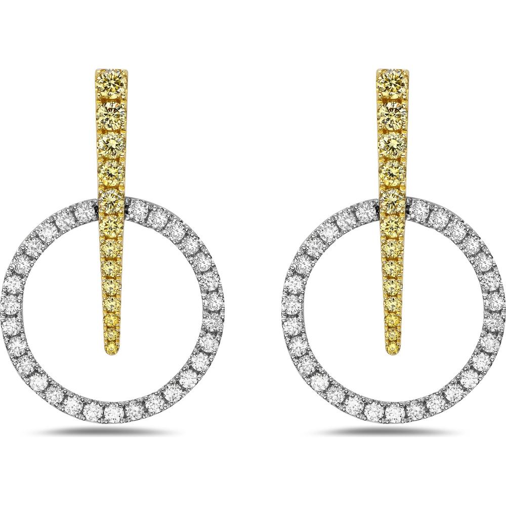 Charles Krypell - Diamond and Yellow Diamond Luna Earrings in 18K White Gold
