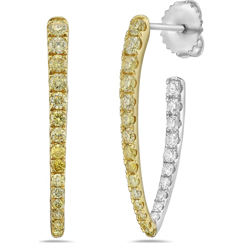 Charles Krypell - Diamond and Yellow Diamond Marquise Shape In and Out Hoop in 18K Yellow Gold