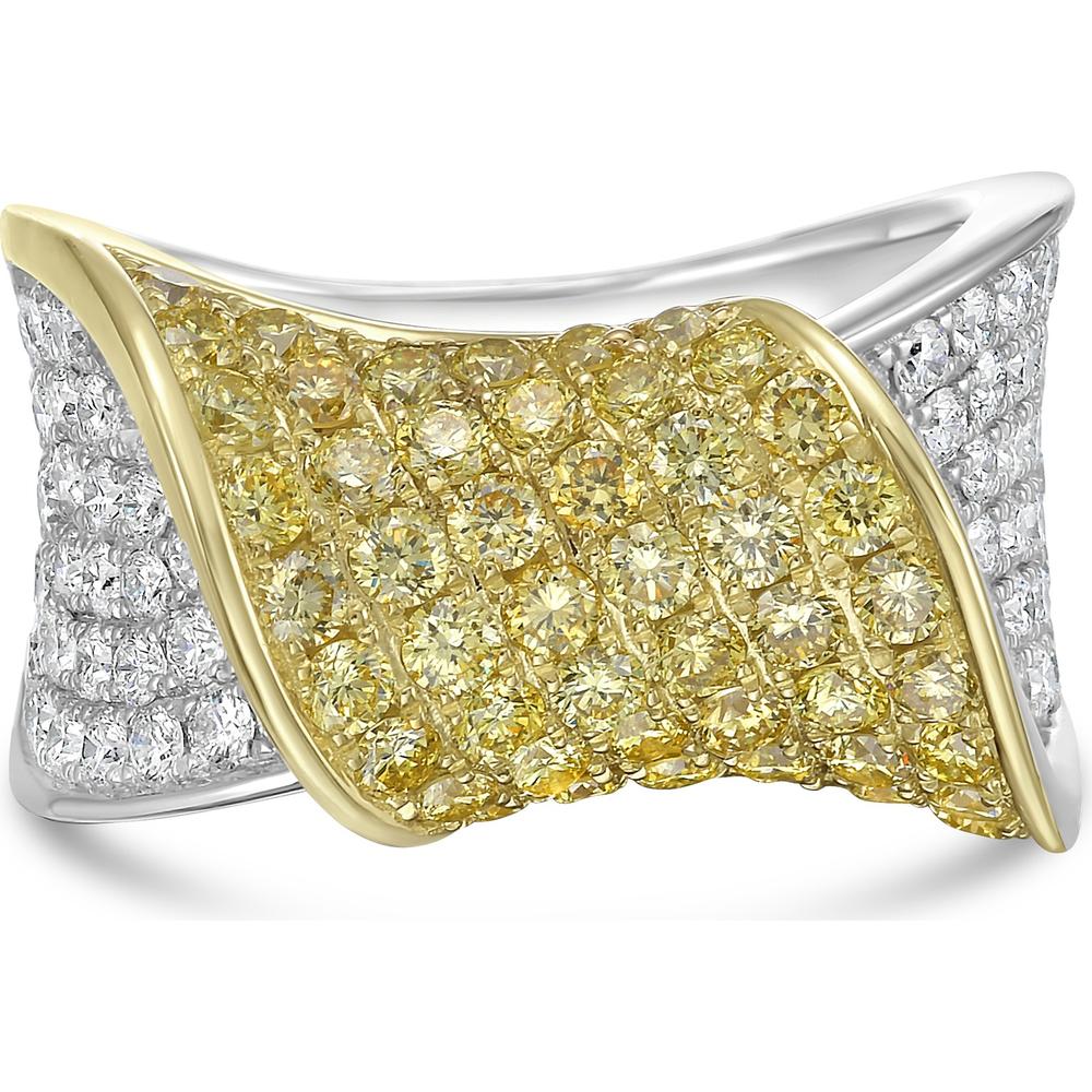 Charles Krypell - Diamond and Yellow Diamond Pavé Wave Ring in 18K White Gold and Yellow Gold