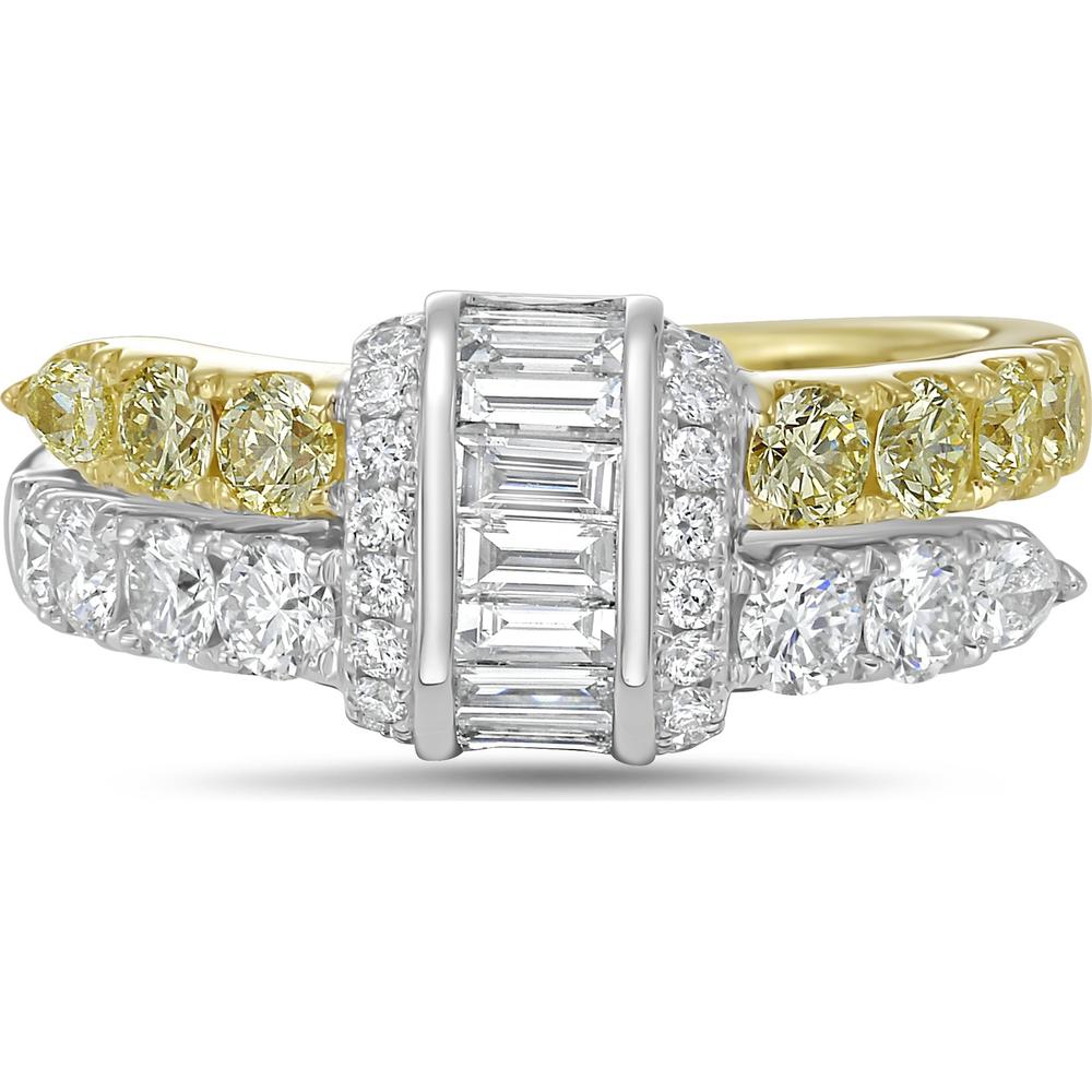 Charles Krypell - Diamond and Yellow Diamond Signature Pull Ring in 18K White Gold and Yellow Gold