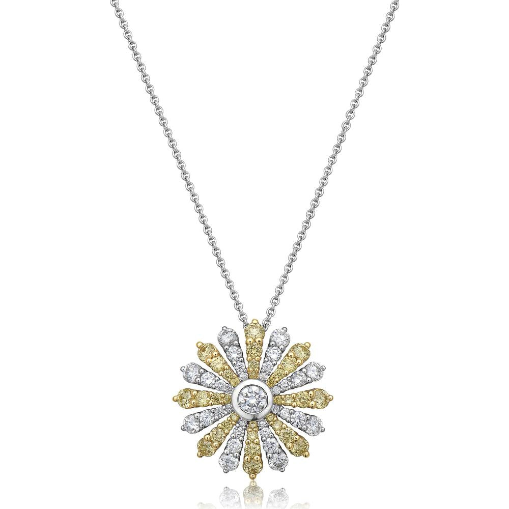 Charles Krypell - Diamond and Yellow Diamond Sunburst Pendant in 18K White Gold and Yellow Gold