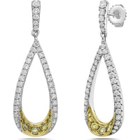 Charles Krypell - Diamond and Yellow Diamond Teardrop Earrings in 18K White Gold
