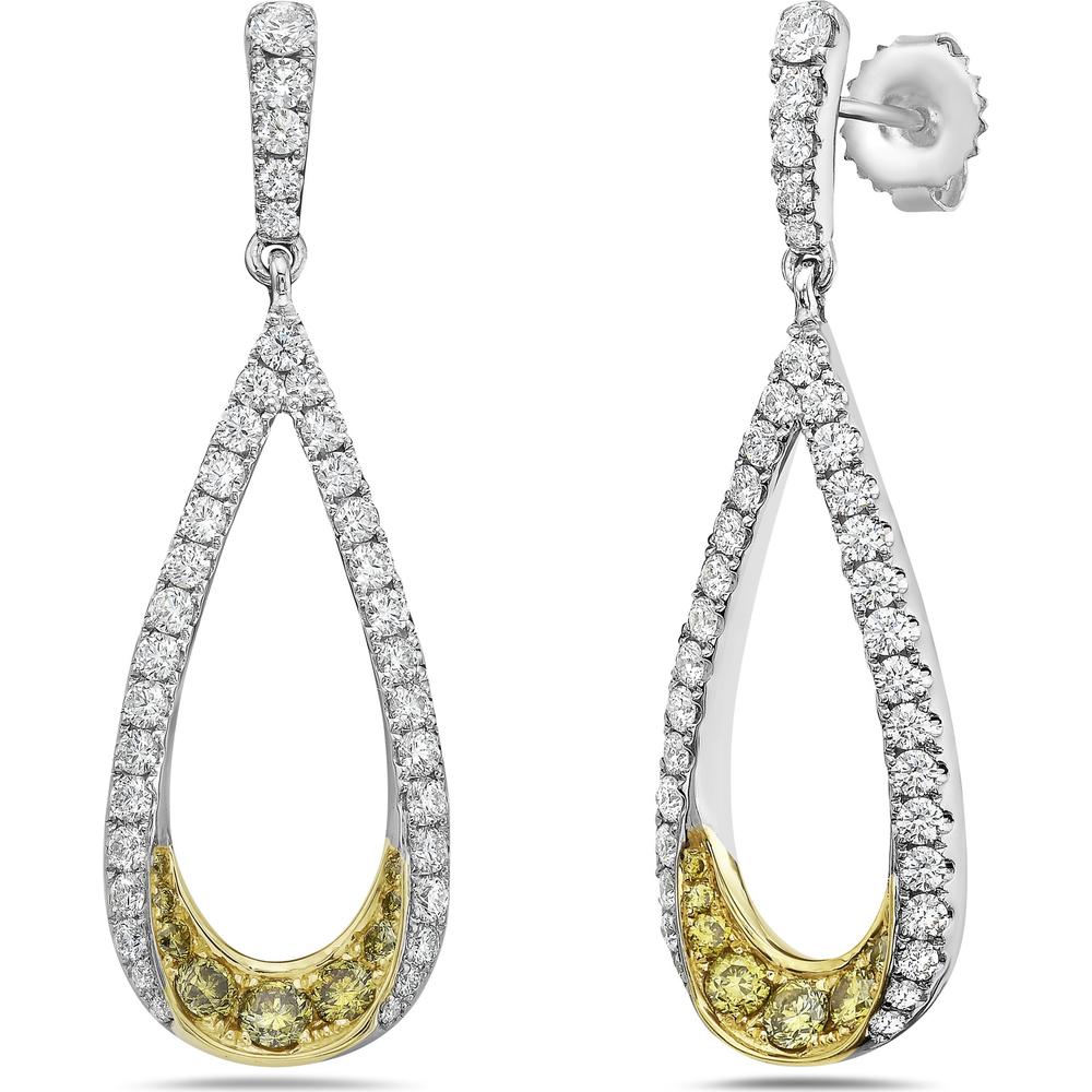 Charles Krypell - Diamond and Yellow Diamond Teardrop Earrings in 18K White Gold