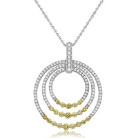 Charles Krypell - Diamond and Yellow Diamond Triple Circle Pendant in 18K White Gold and Yellow Gold