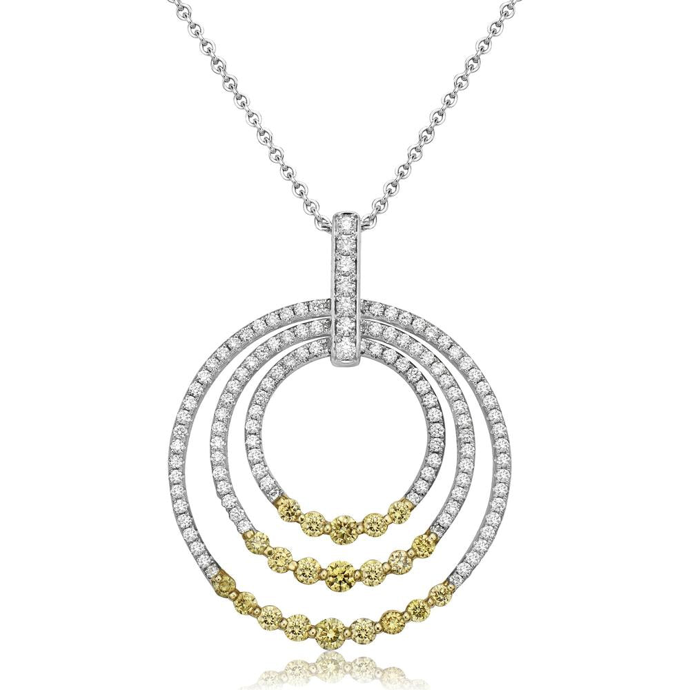 Charles Krypell - Diamond and Yellow Diamond Triple Circle Pendant in 18K White Gold and Yellow Gold