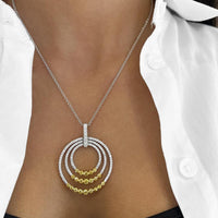 Charles Krypell - Diamond and Yellow Diamond Triple Circle Pendant in 18K White Gold and Yellow Gold