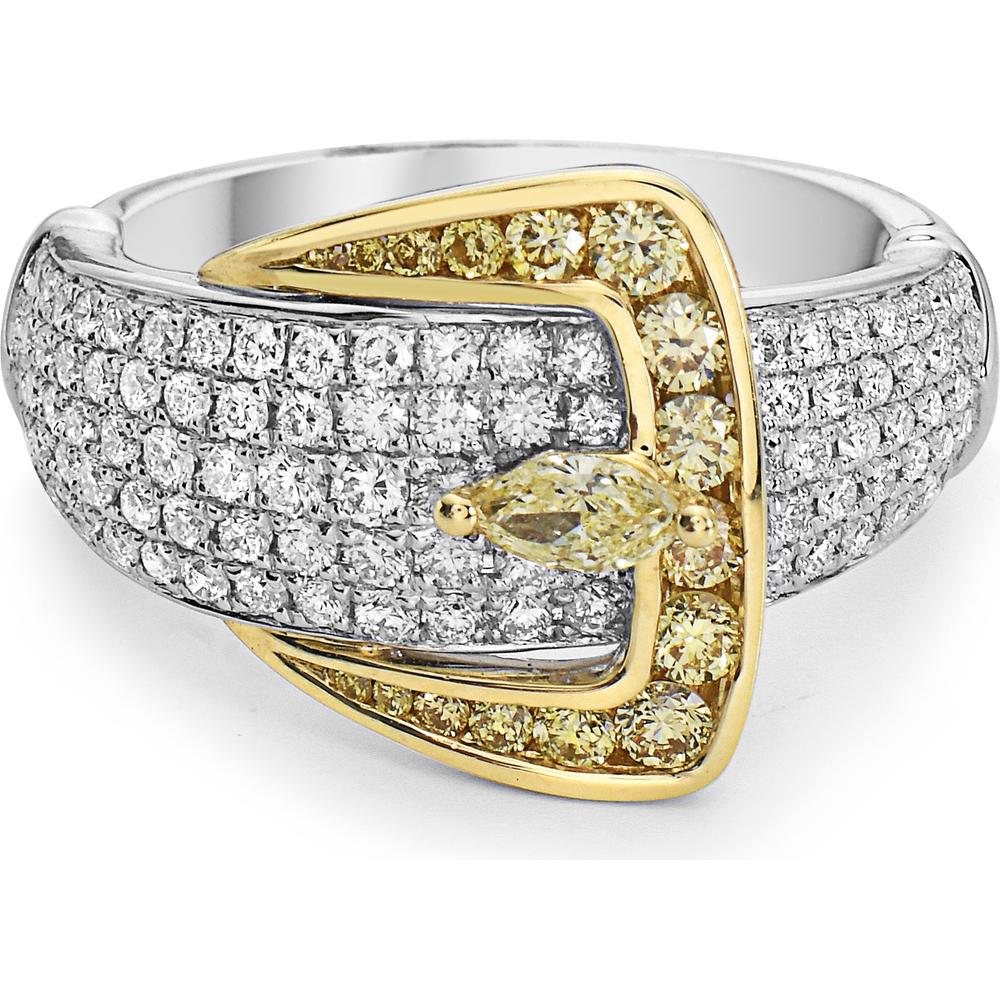 Charles Krypell - Diamond Belt Buckle Ring in 18K White Gold and Yellow Gold