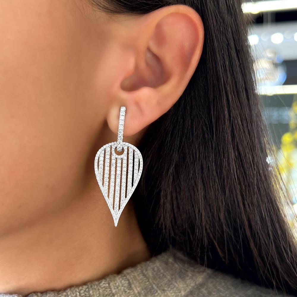 Charles Krypell - Diamond Birdcage Leaf Earrings in 18K White Gold