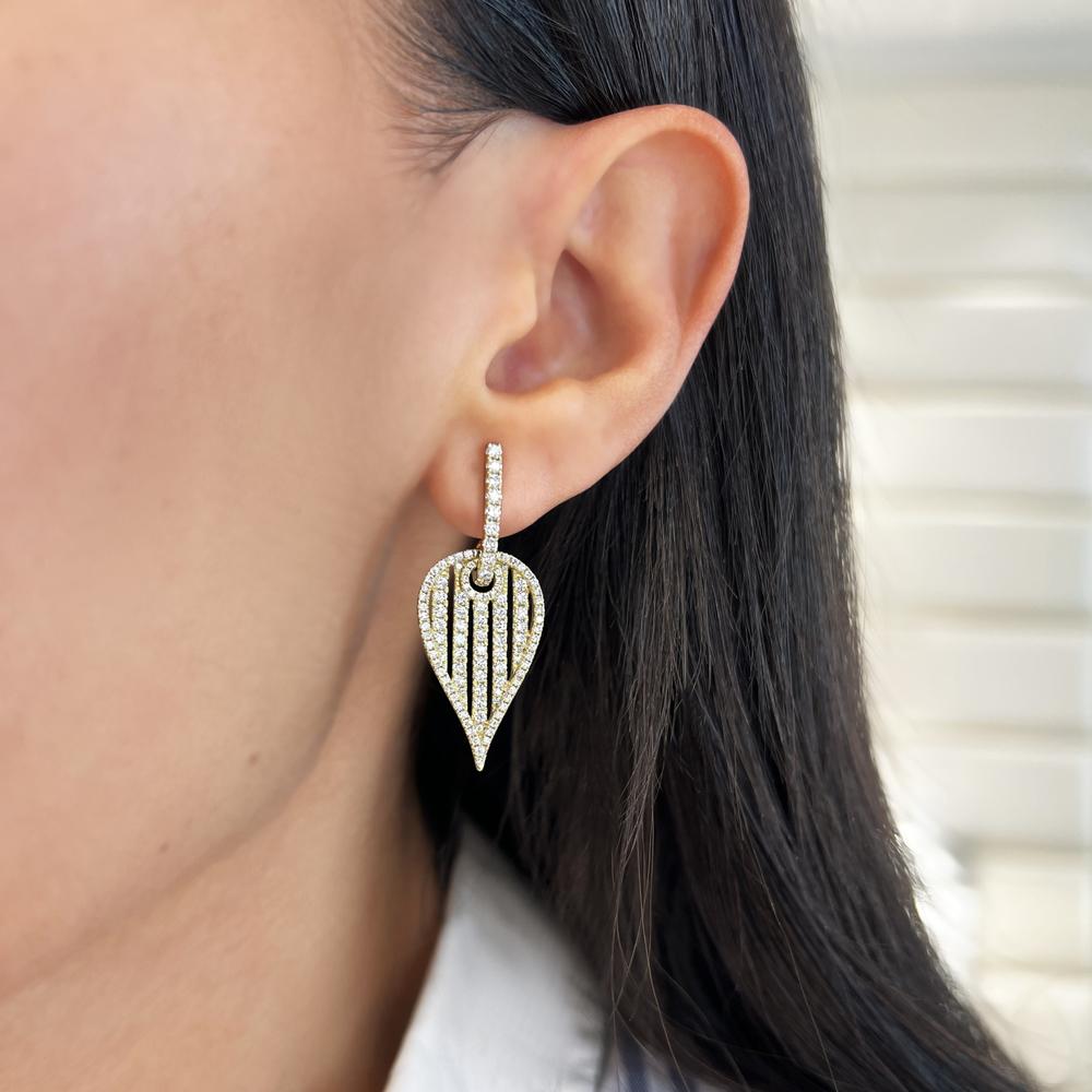 Charles Krypell - Diamond Birdcage Leaf Earrings in 18K Yellow Gold