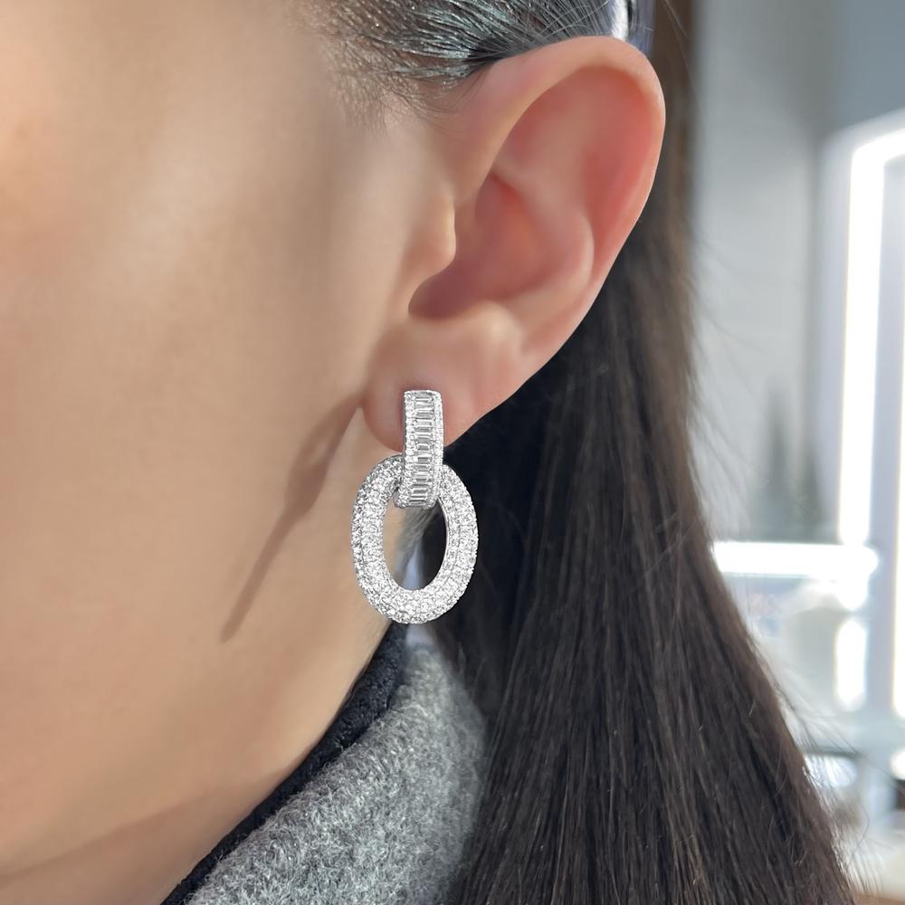 Charles Krypell - Diamond Bridge Door Knocker Earrings in 18K White Gold