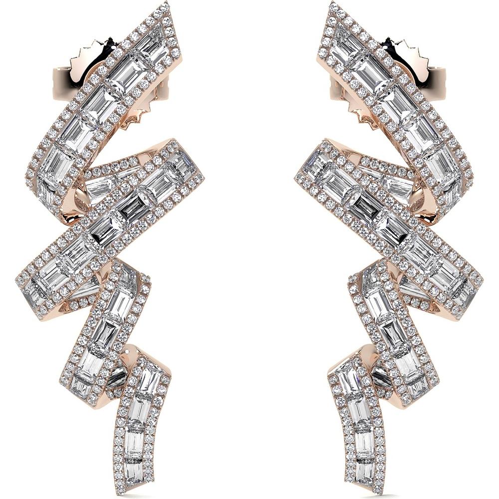 Charles Krypell - Diamond Channel Set Baguette Vortex Earrings in 18K Rose Gold