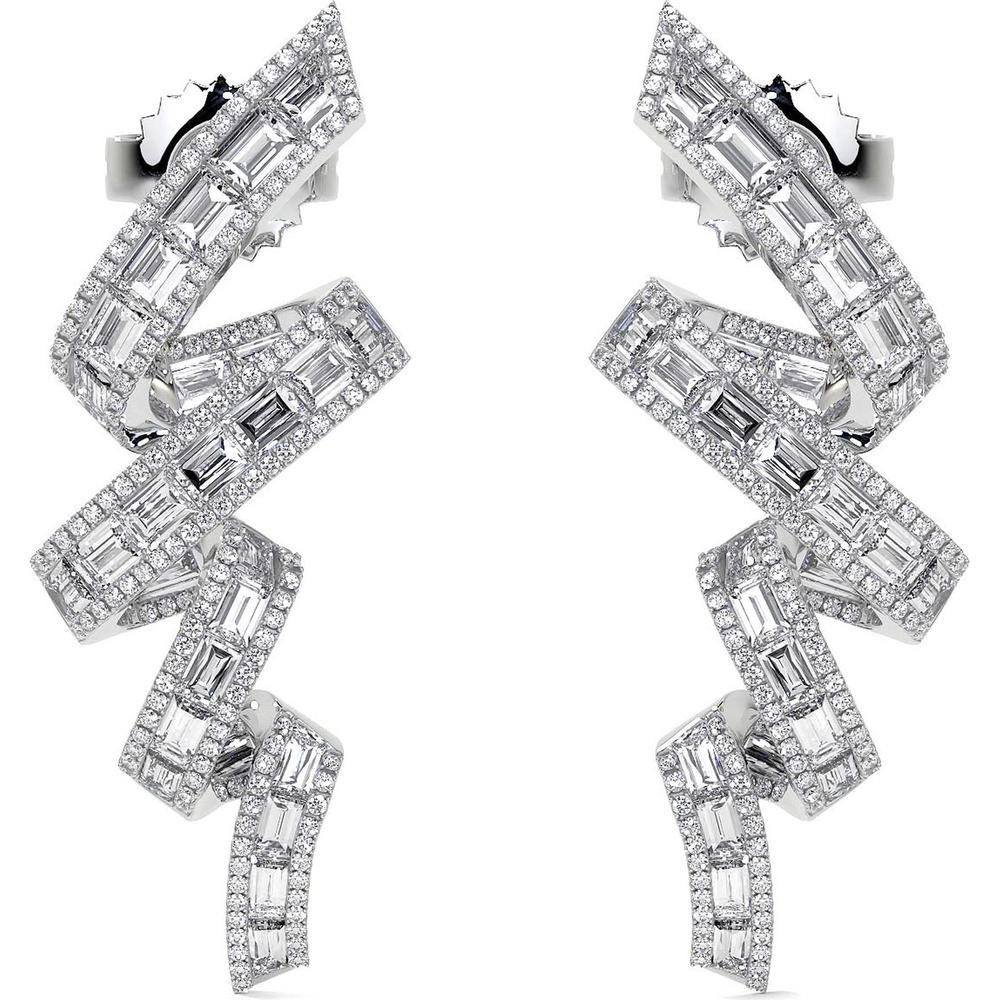 Charles Krypell - Diamond Channel Set Baguette Vortex Earrings in 18K White Gold