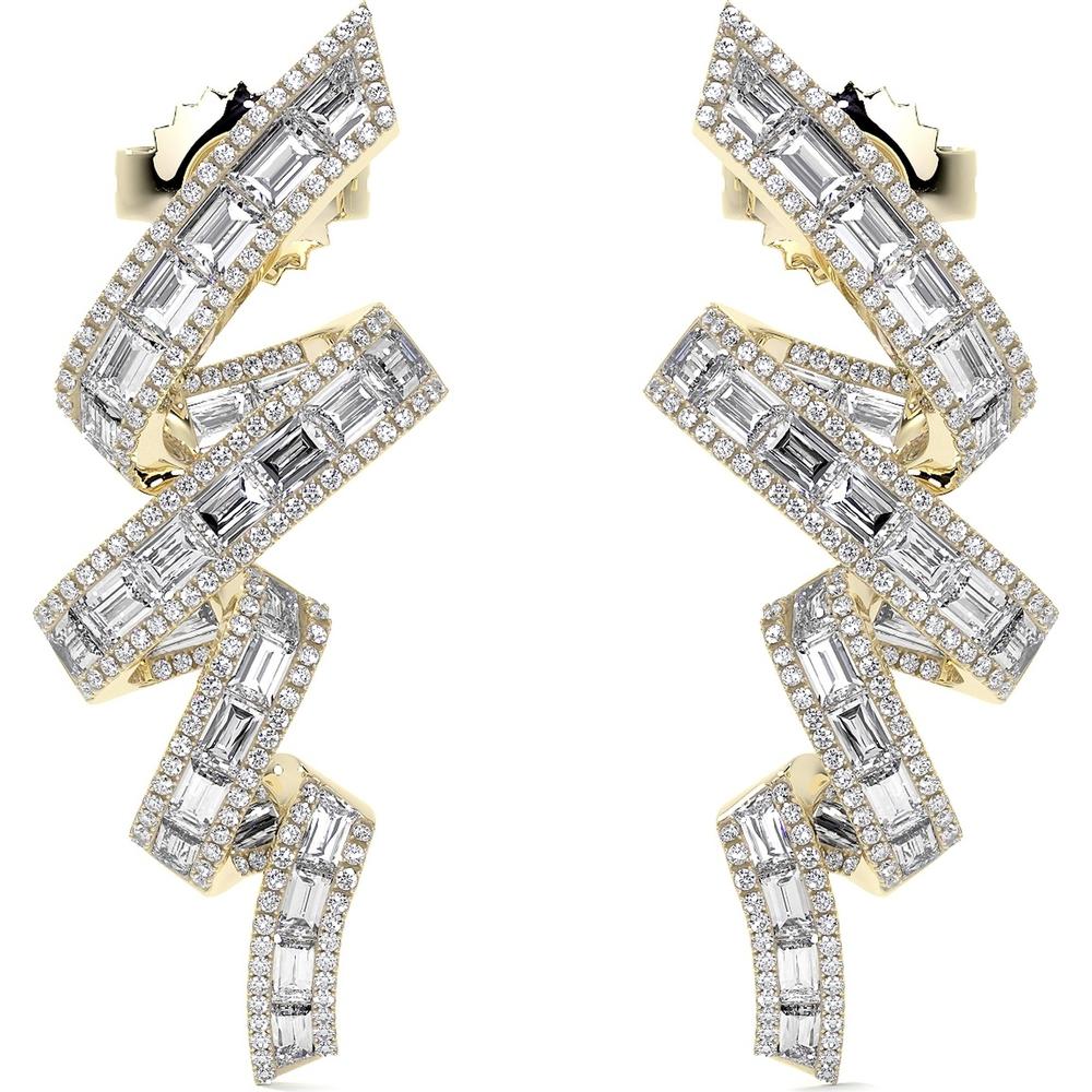 Charles Krypell - Diamond Channel Set Baguette Vortex Earrings in 18K Yellow Gold