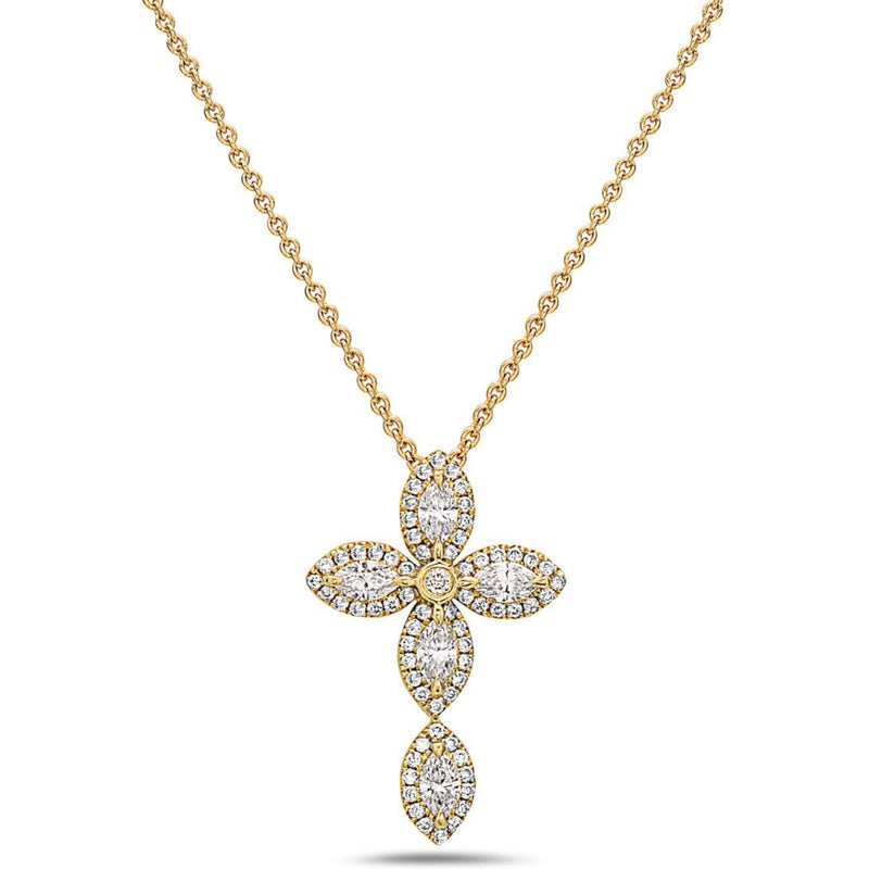 Charles Krypell - Diamond Cross Necklace - Yellow Gold and Diamond