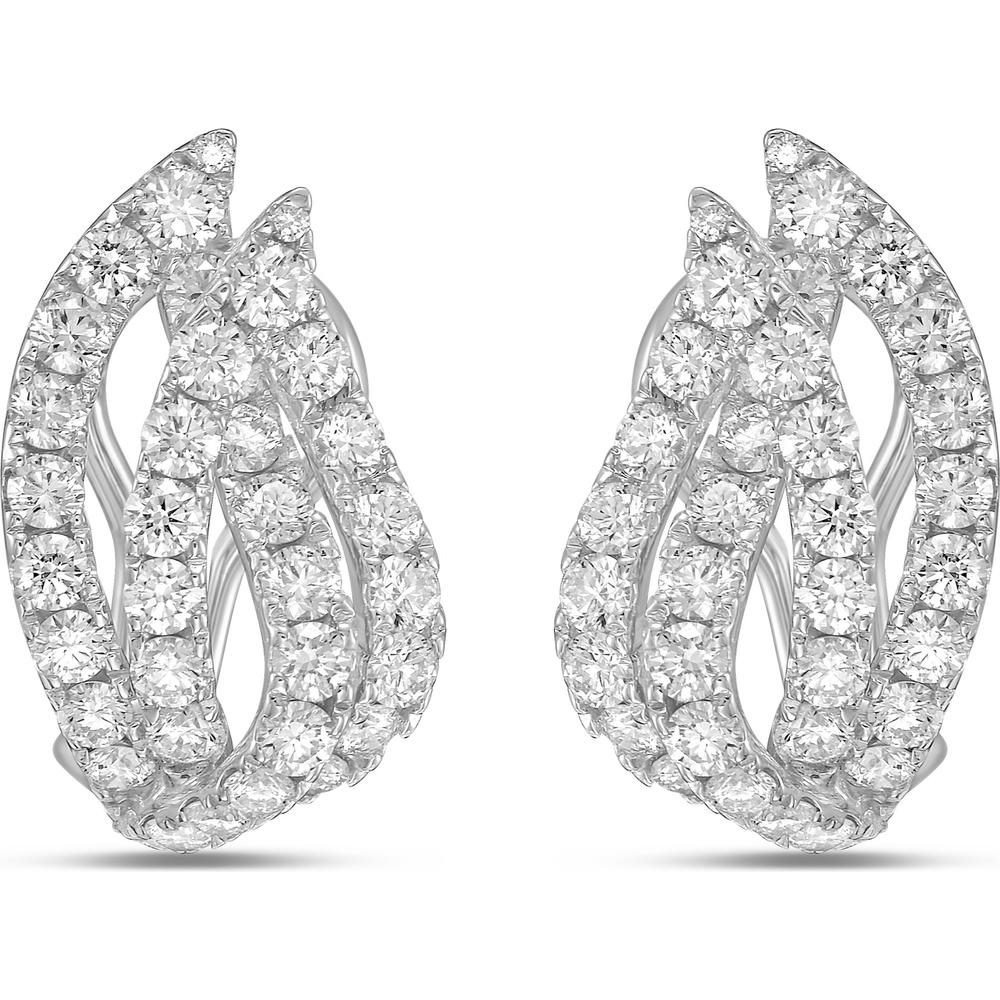 Charles Krypell - Diamond Double Leaf Huggie in 18K White Gold