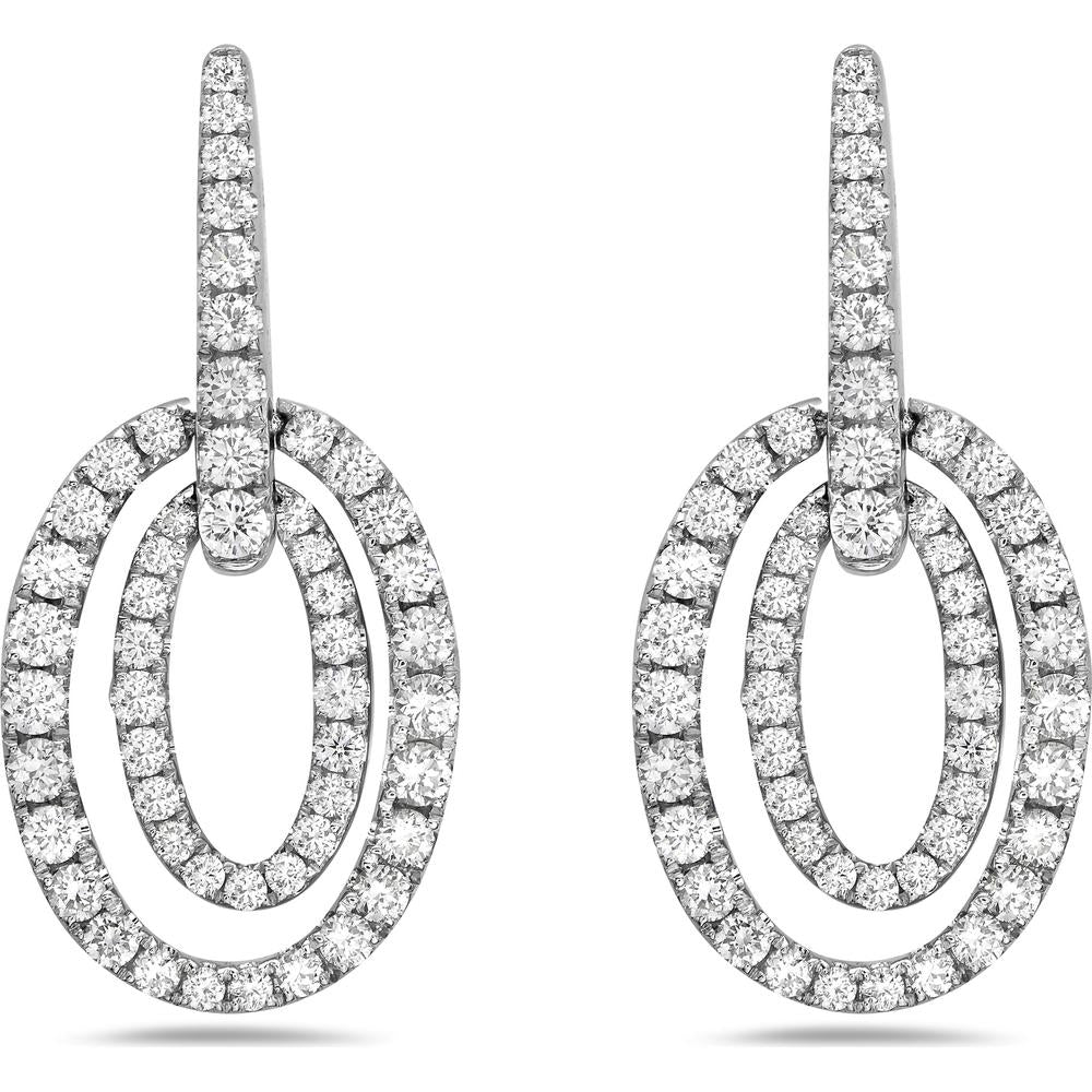 Charles Krypell - Diamond Double Oval Drop Earrings in 18K White Gold