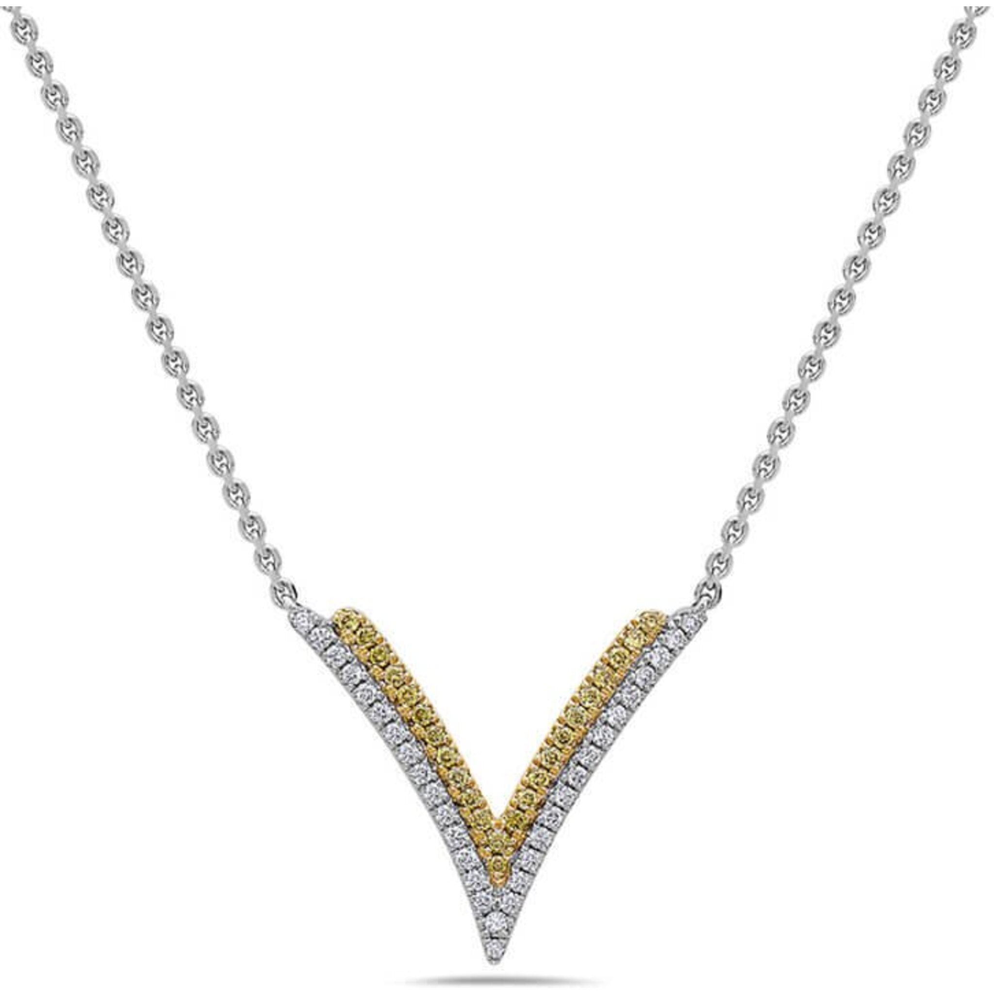 Charles Krypell Diamond Double V Pendant Necklace 18kw