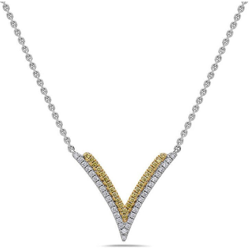 Charles Krypell Diamond Double V Pendant Necklace 18kw