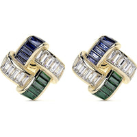 Charles Krypell - Diamond, Emerald and Blue Sapphire Signature Basket Weave Earrings in 18K Yellow Gold