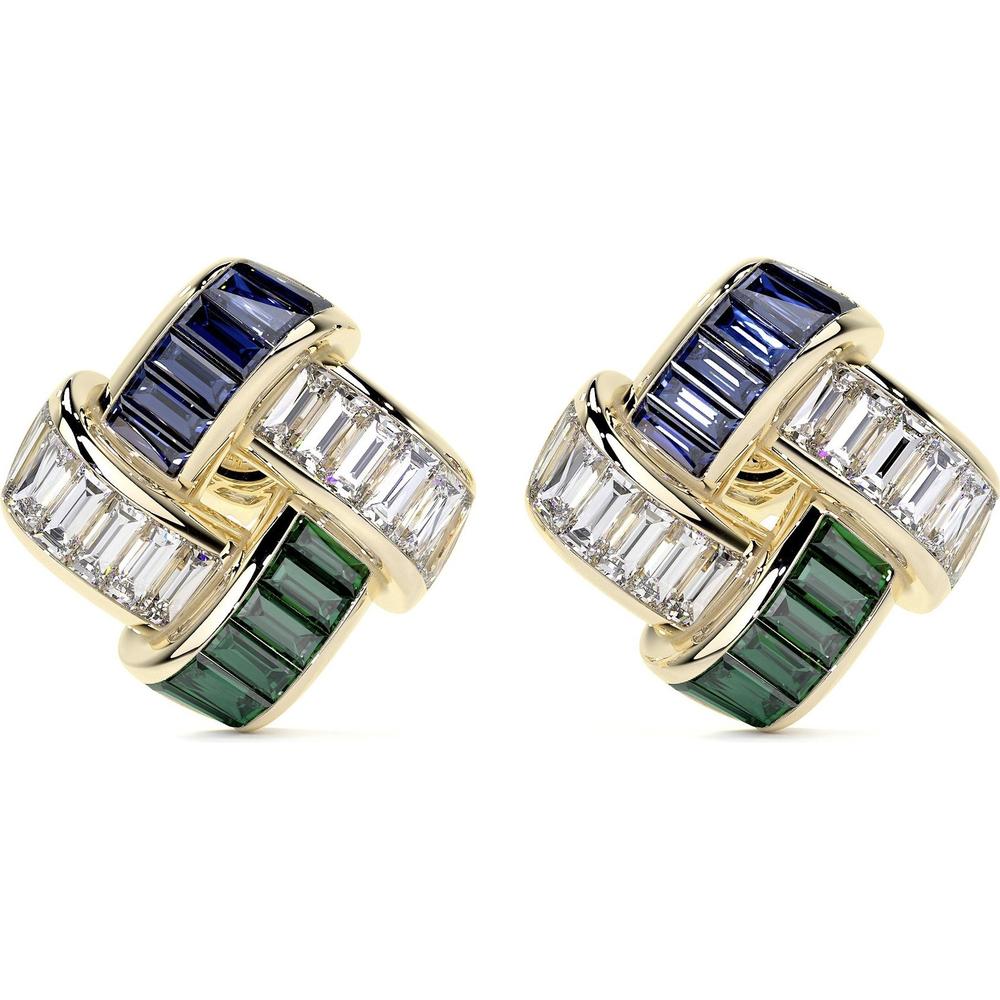 Charles Krypell - Diamond, Emerald and Blue Sapphire Signature Basket Weave Earrings in 18K Yellow Gold