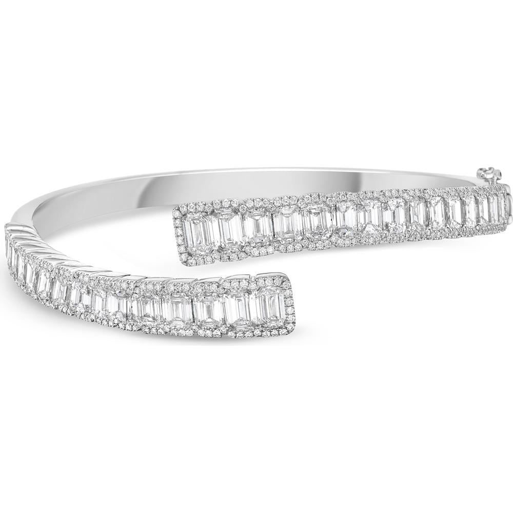 Charles Krypell - Diamond Emerald Cut Bypass Cuff in 18K White Gold