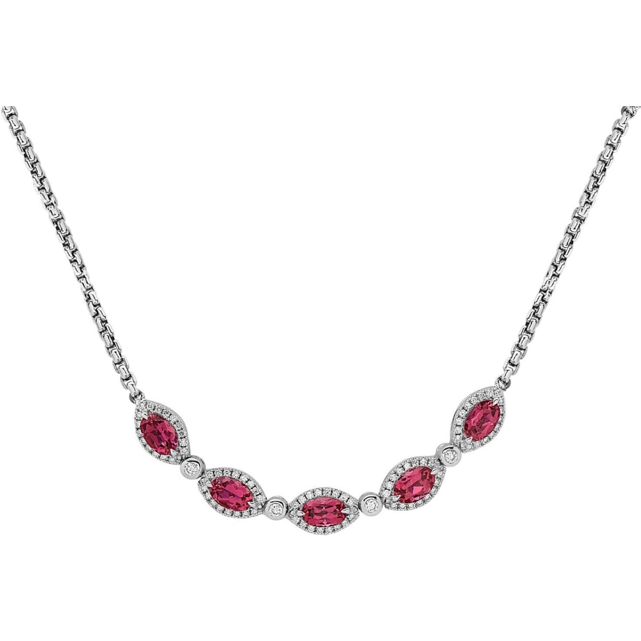 Charles Krypell - Diamond Firefly Marquise Necklace - Rubellite