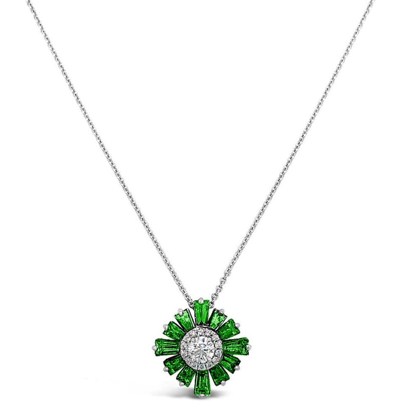 Charles Krypell - Diamond Floral Heirloom Pendant - White Gold and Emerald
