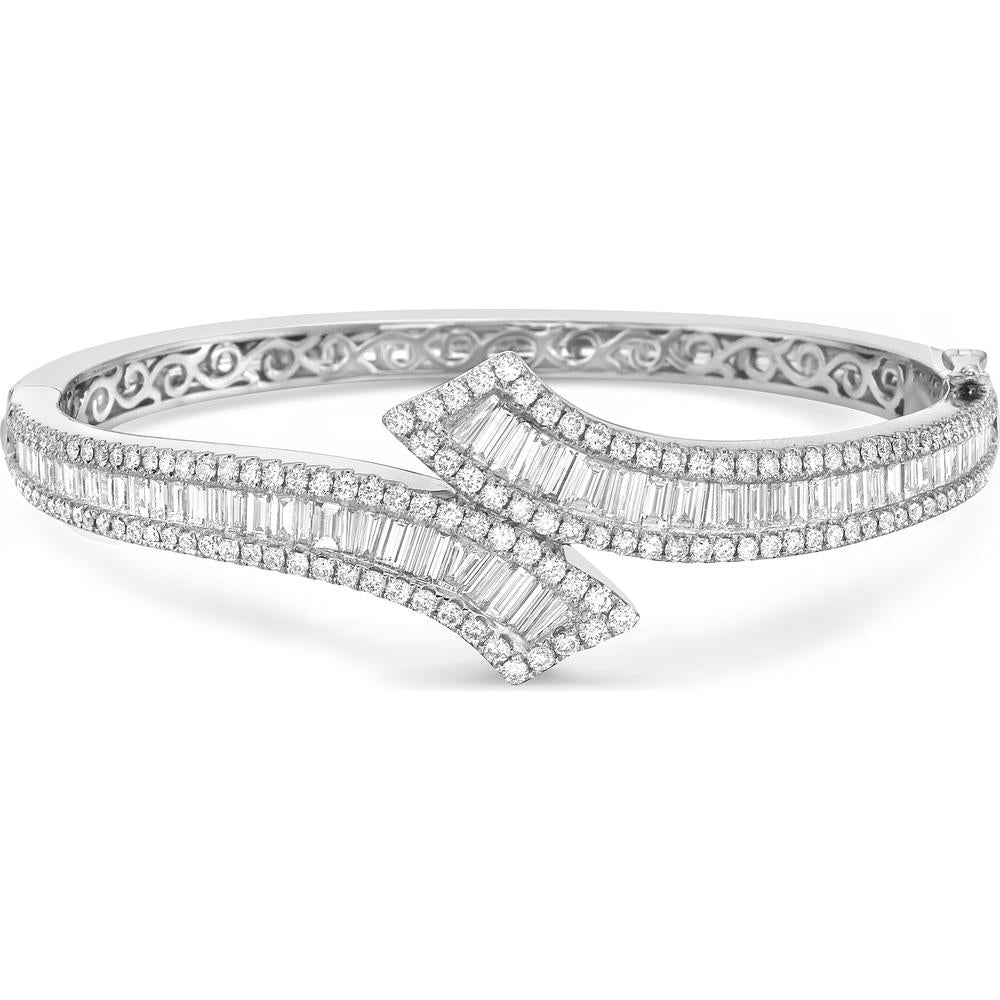 Charles Krypell - Diamond Graduated Baguette Bypass Cuff in 18K White Gold