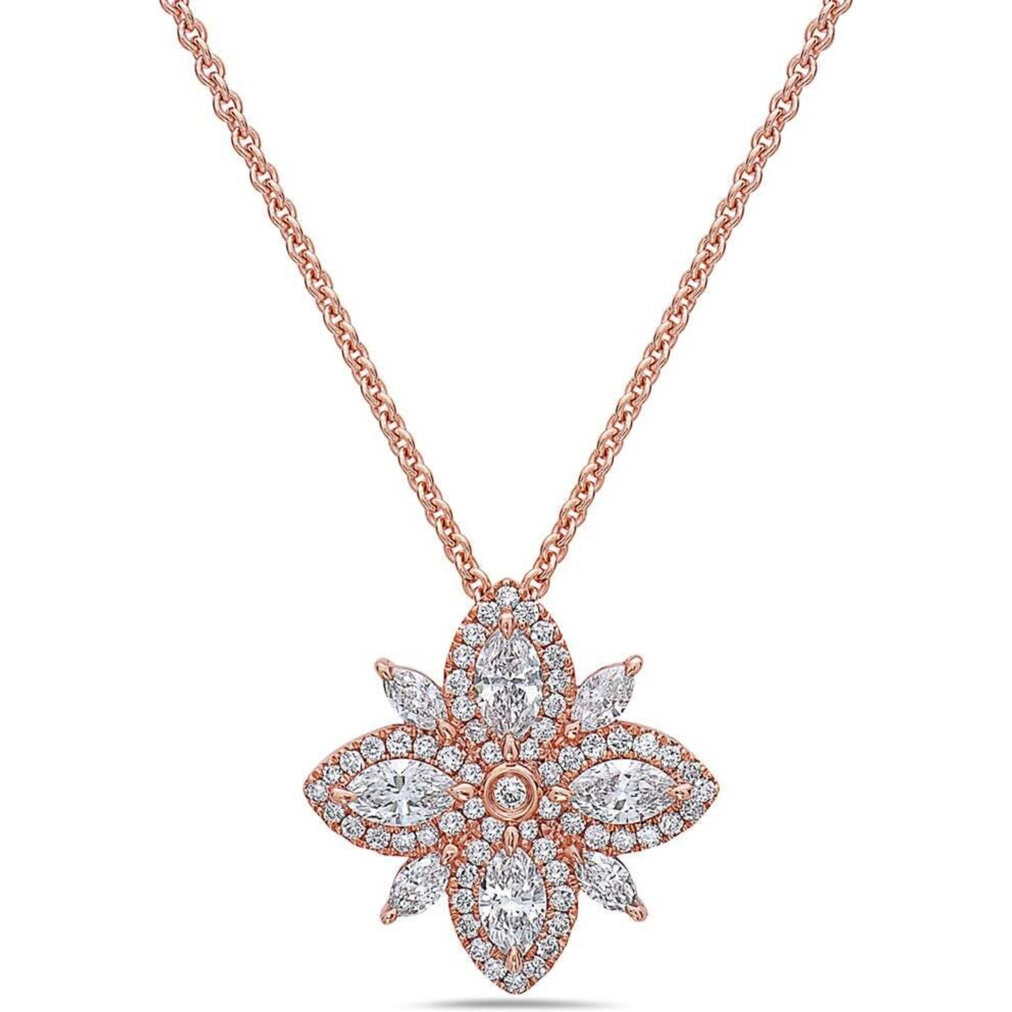 Charles Krypell - Diamond Lotus Pendant Necklace - Rose Gold / Diamond