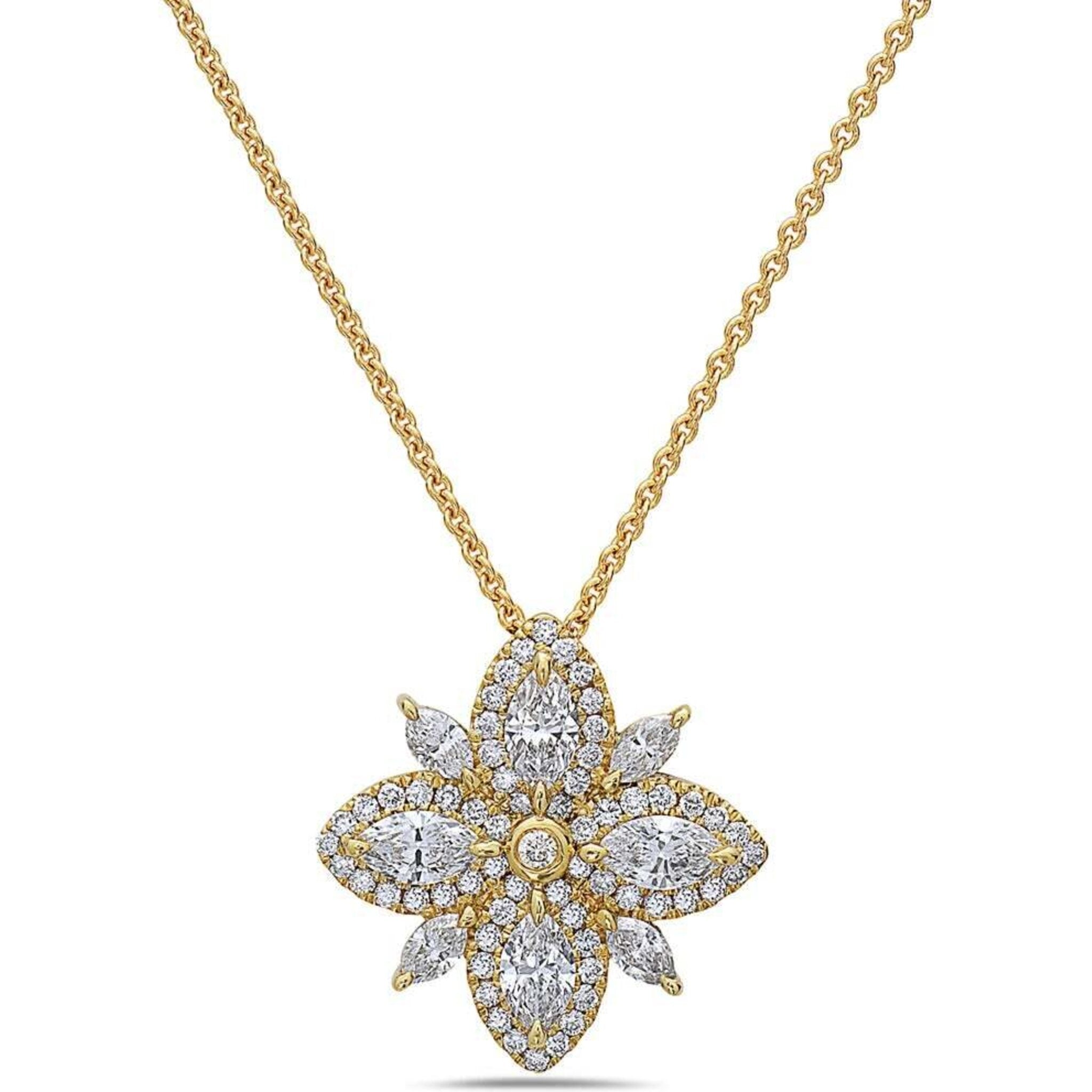 Charles Krypell - Diamond Lotus Pendant Necklace - Yellow Gold / Diamond
