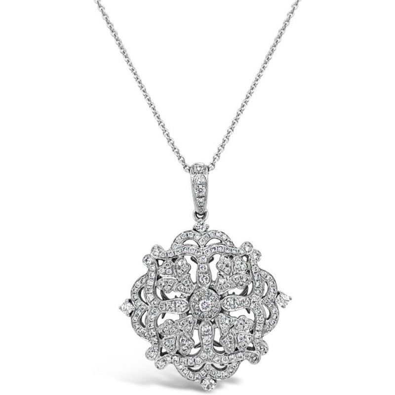 Charles Krypell - Diamond Pave Large Floral Amulet Pendant - White Gold