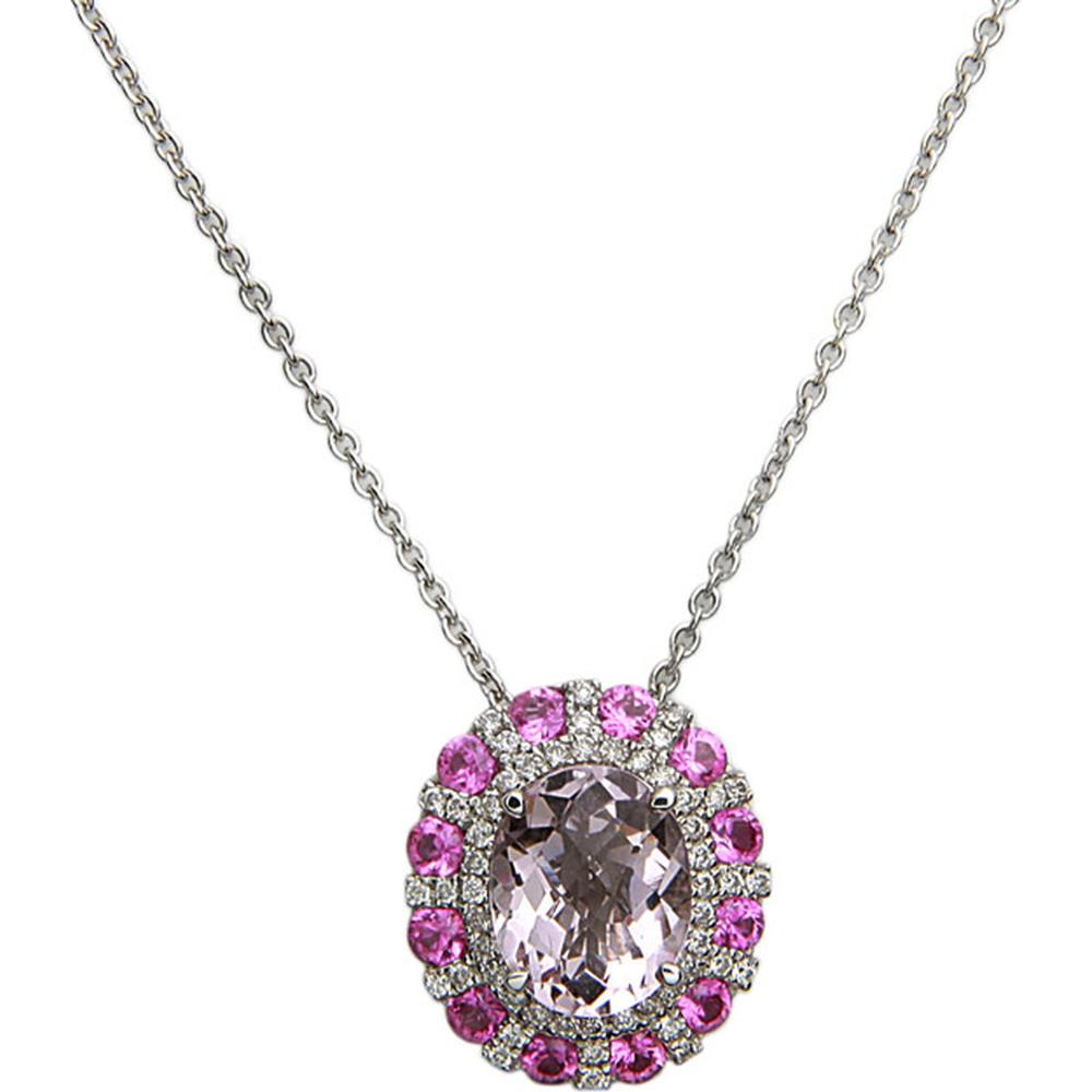 Charles Krypell - Diamond, Pink Sapphire and Morganite Royal Halo Pendant in 18K White Gold