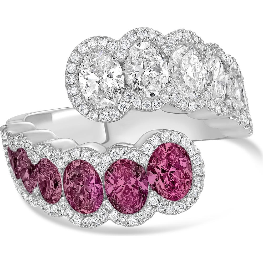 Charles Krypell - Diamond, Ruby and Diamond Oval Bypass Ring in 18K White Gold
