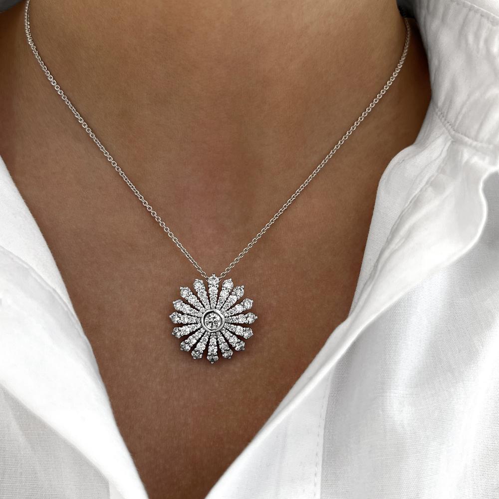 Charles Krypell - Diamond Sunburst Pendant in 18K White Gold