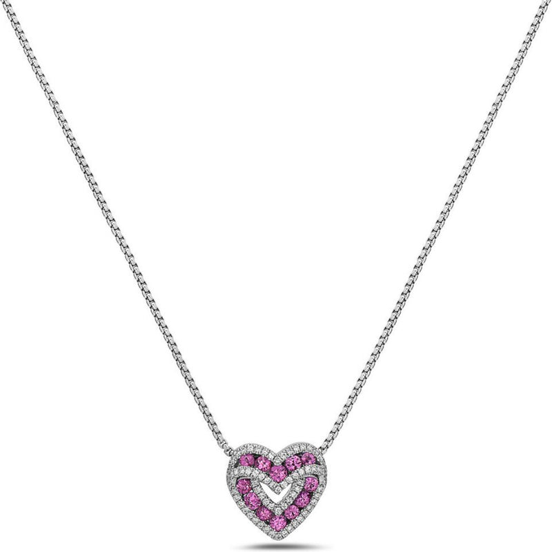 Charles Krypell - Diamond Sweetheart Pendant - White Gold and Pink Sapphire / No Chain
