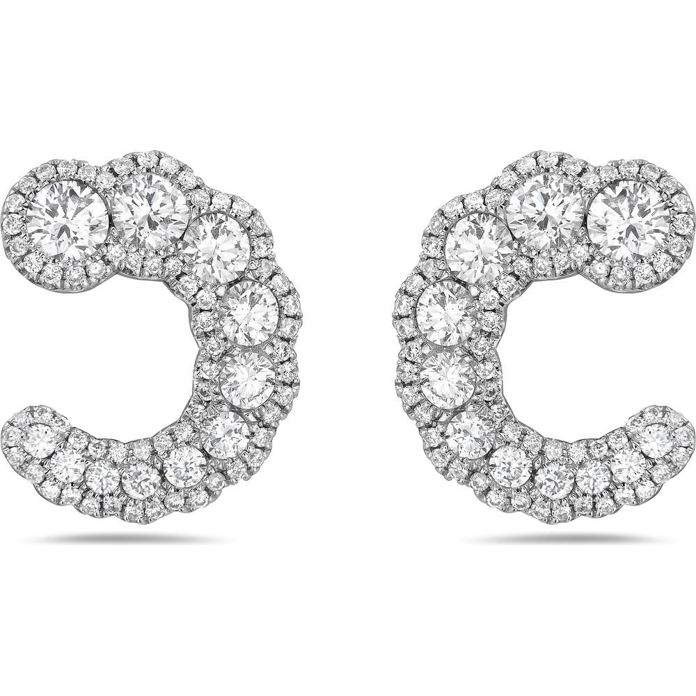 Charles Krypell - Diamond Swoop Huggie Earrings in 18K White Gold