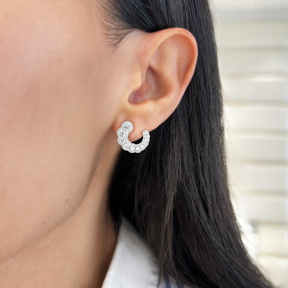 Charles Krypell - Diamond Swoop Huggie Earrings in 18K White Gold