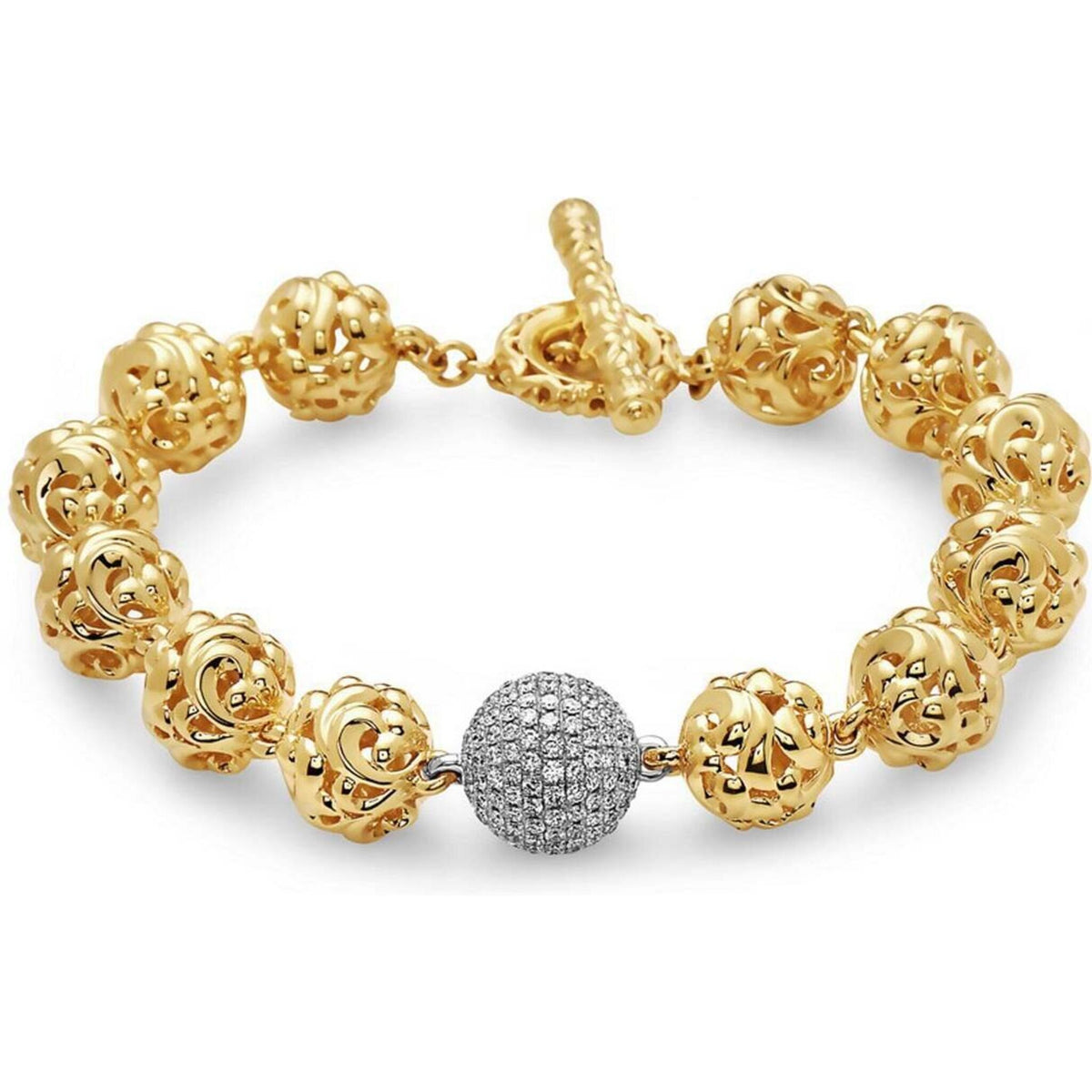 Charles Krypell - Gold & Diamond Ivy Bead Bracelet - Yellow Gold and Diamond