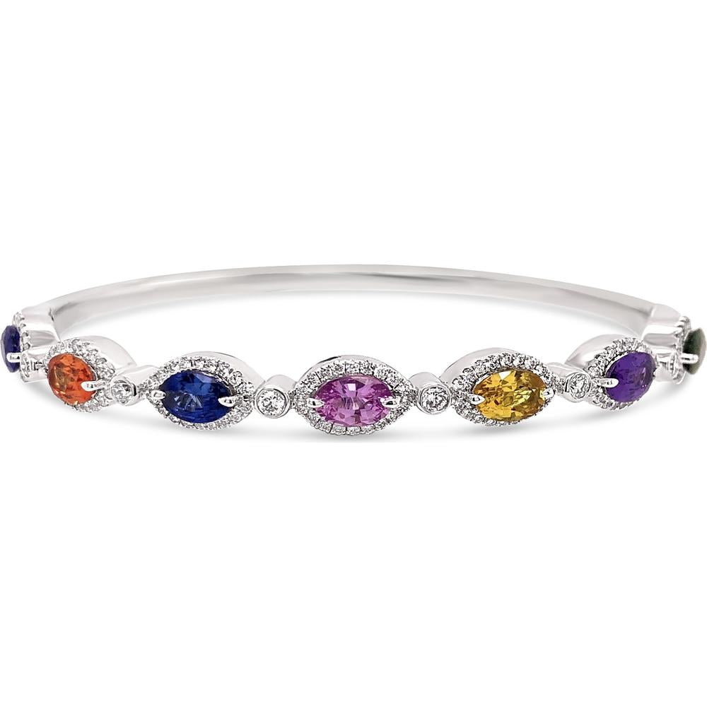 Charles Krypell - Multi Color Marquis Halo Bangle in 18K White Gold
