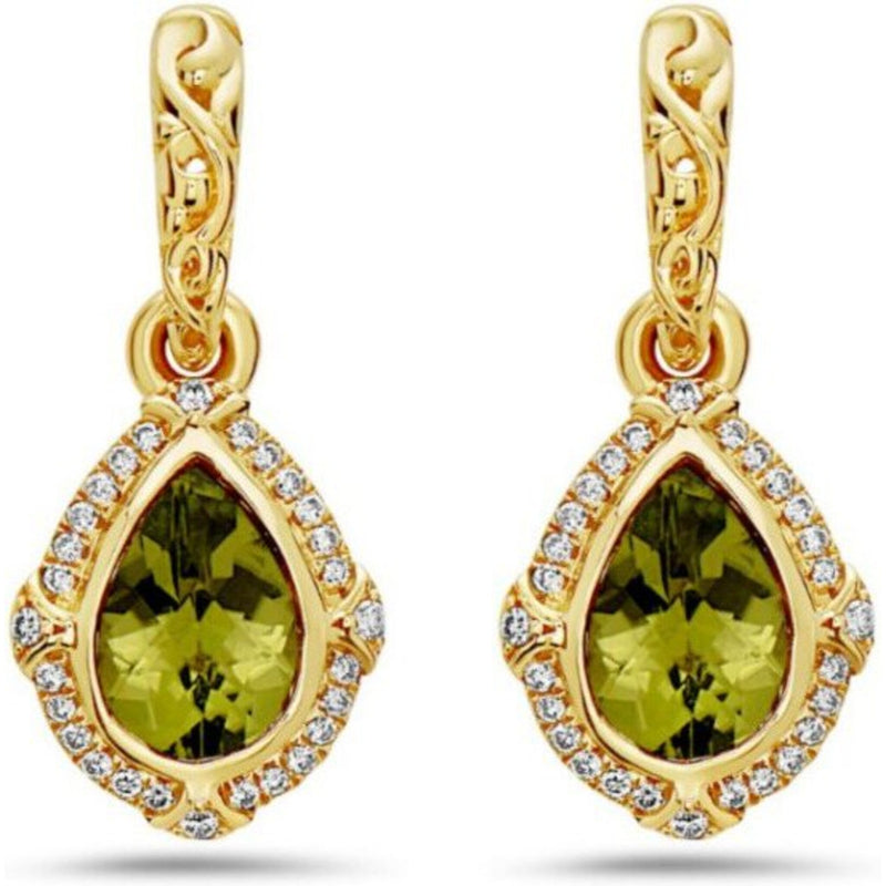 Charles Krypell - Pastel Diamond Classic Pear Shape Drop Earring - Peridot and Yellow Gold