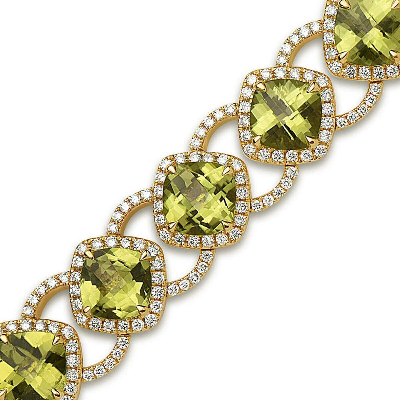 Charles Krypell - Pastel Diamond Cushion Weave Bracelet - Peridot and Yellow Gold
