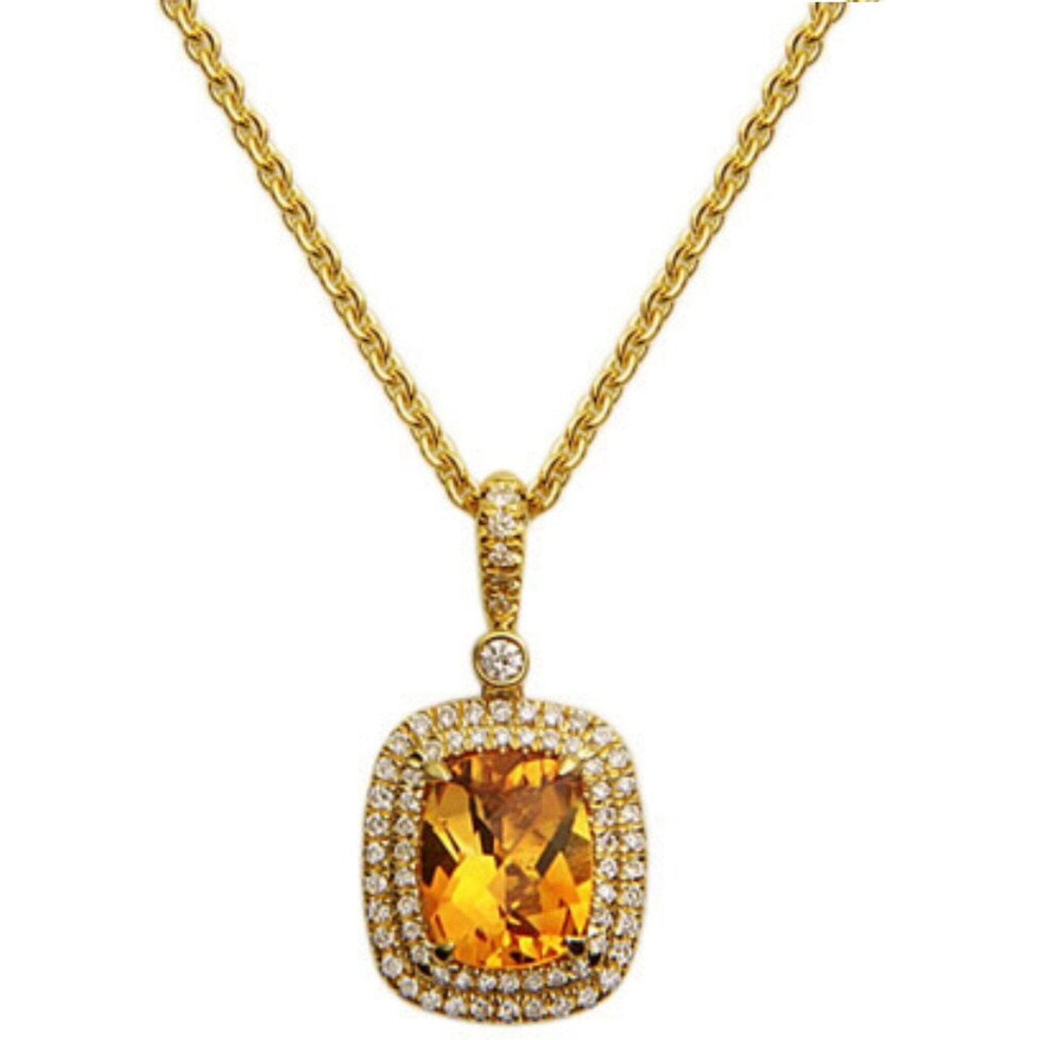 Charles Krypell - Pastel Diamond Double Halo Cushion Reversible Necklace - Citrine and Yellow Gold