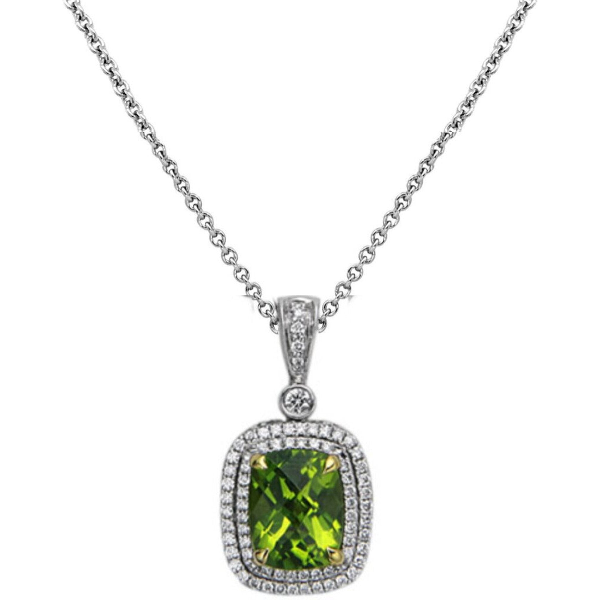 Charles Krypell - Pastel Diamond Double Halo Cushion Reversible Necklace - Peridot