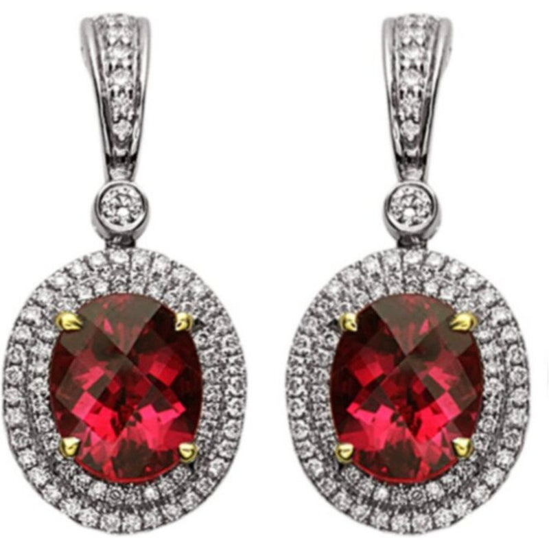 Charles Krypell - Pastel Diamond Double Halo Oval Drop Earring - Rubellite