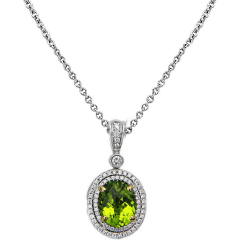 Charles Krypell - Pastel Diamond Double Halo Oval Reversible Necklace - Peridot